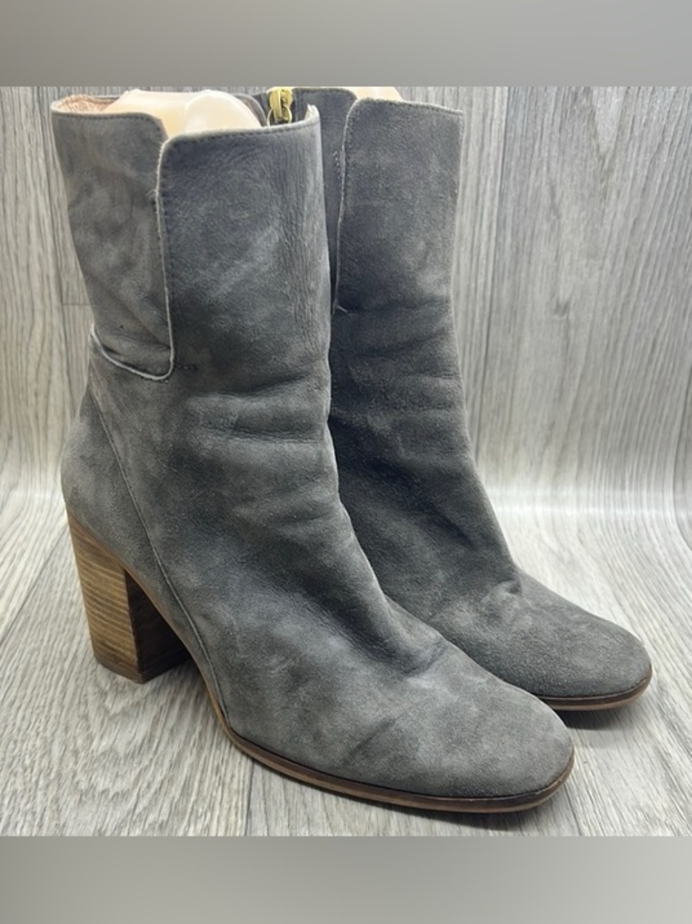 Free People Breaker Grey Suede Block Heel Ankle Boots